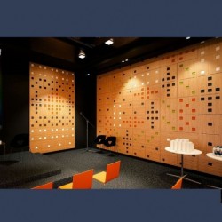wooden acoustic panels in situ for the acoustic correction of a musical studio