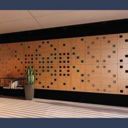 wooden acoustic panels in situ for the acoustic correction of a public room