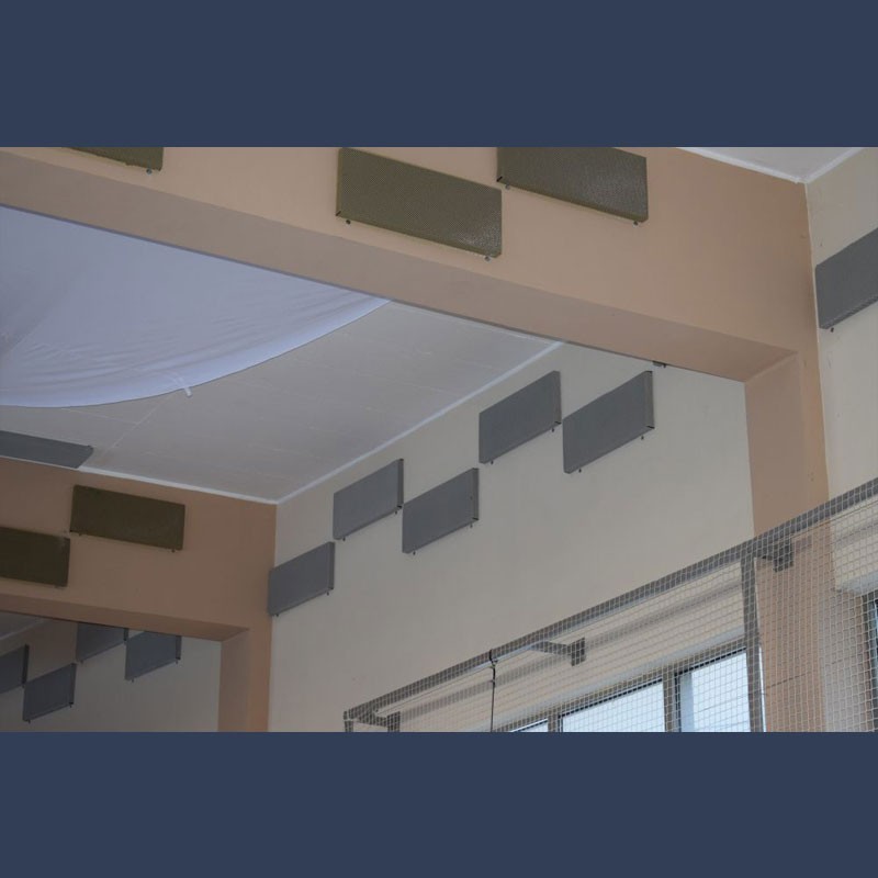 acoustic expanded panels in situ in a gymnasium