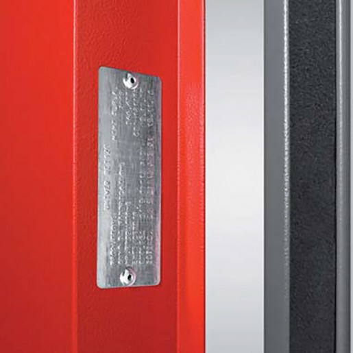 Fire class certification marking on the metal fire door EI2 60